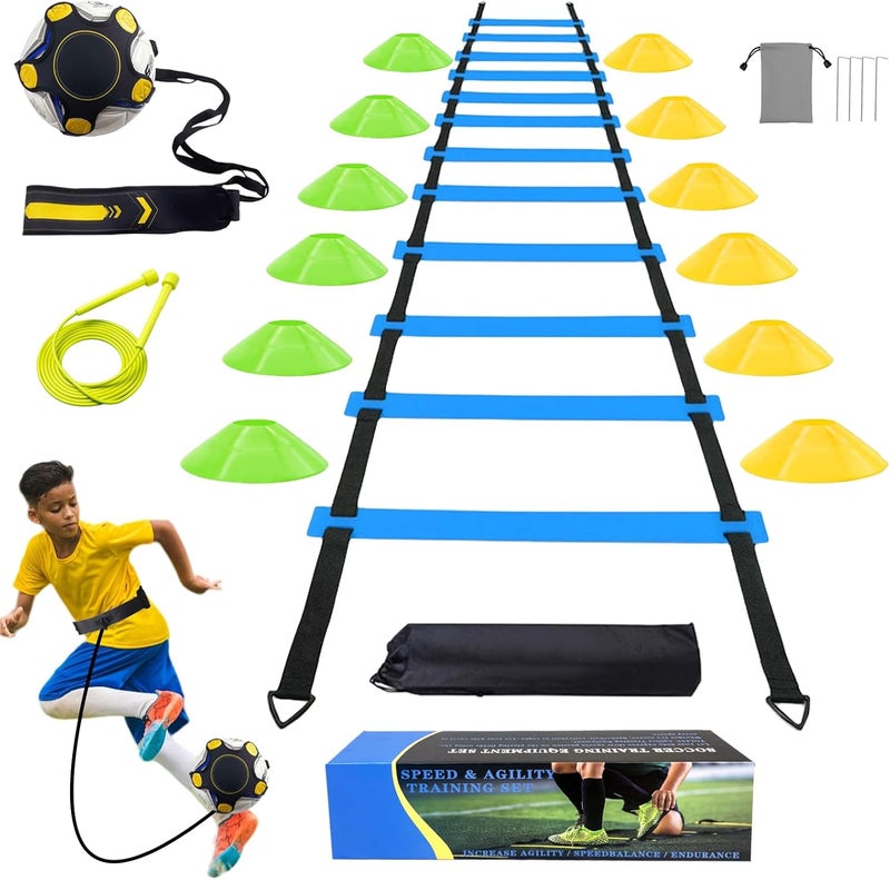 TGLITC Store Soccer Agility Training Equipment Set, Soccer Accessories 12 Rung 20Ft Agility Ladder, 12 Disc Cones, Solo Soccer Trainer, Jump Rope - Speed Training Equipment Gifts for boy - Image 1